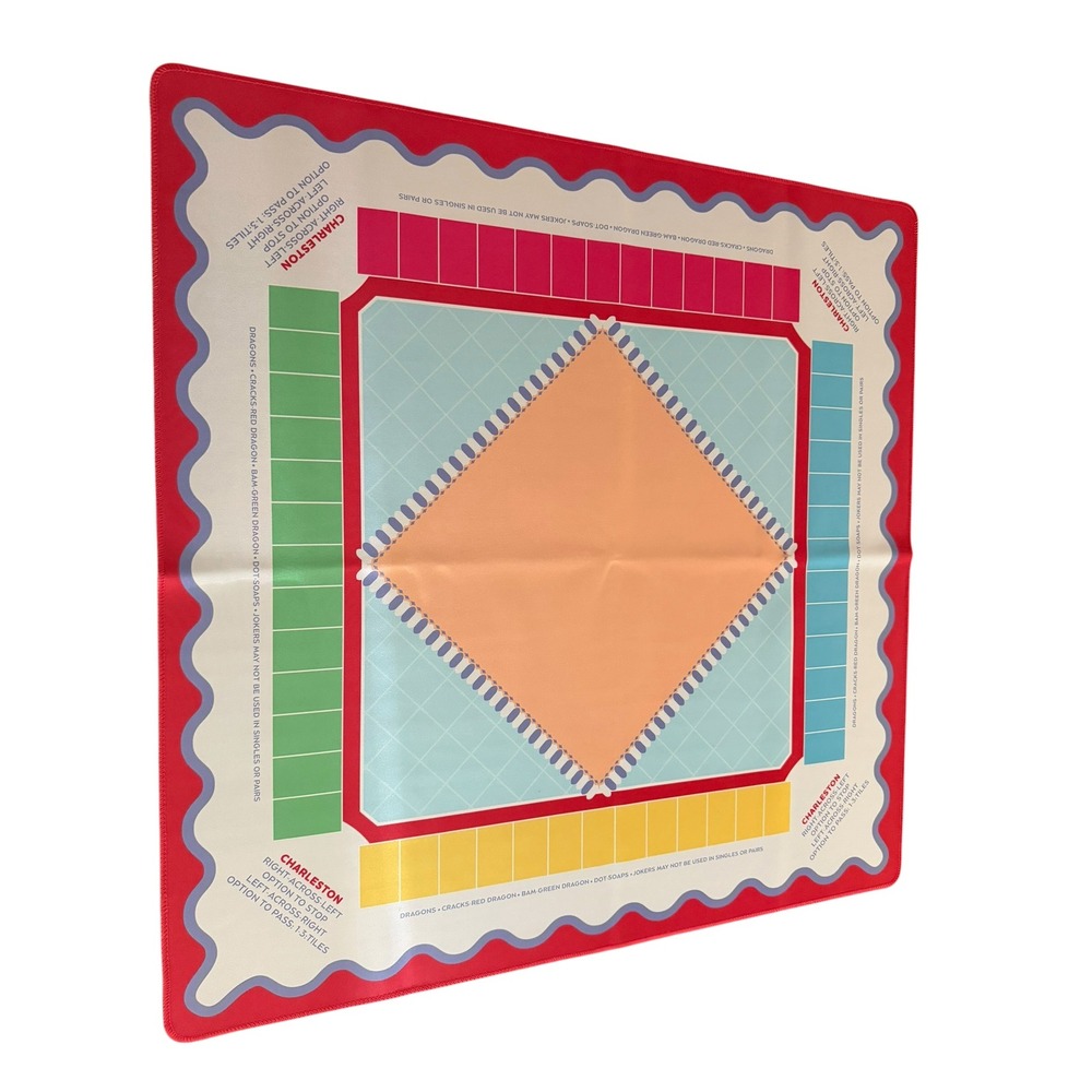 Mahjong Mat Square Tabletop Cover Charleston Rules Red Blue Orange 31.5x31.5